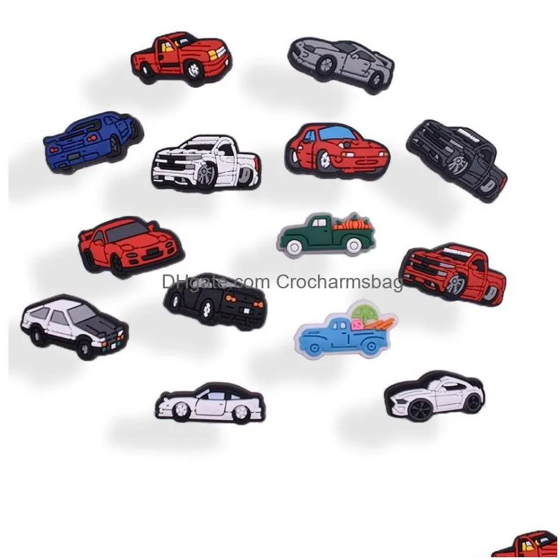 100PCS Car Truck Shoe Charms Accessories Decorations Cars Cartoon PVC Croc jibitz Buckle Boys Kids Party Gift