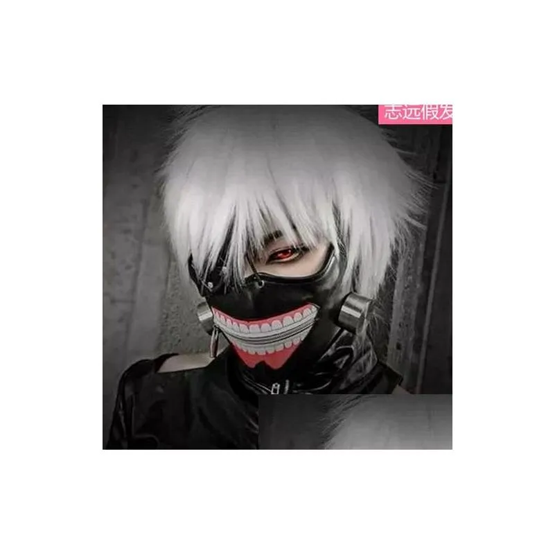 anime tokyo ghoul cosplay wig guru ken kane silver white short straight fibre hair wig hair hairpiece party halloween cosplay costume