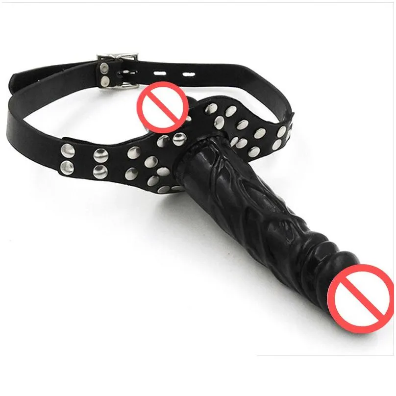 yuelv adult game leather mouth gag with strap on dildo silicone penis bondage restraints fetish slave gag erotic toy for