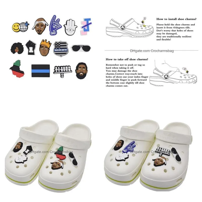 Black cute cartoon PVC Shoe Charms Shoe Buckles Flower Action Figure Fit Bracelets Croc JIBZ Shoe accessoriesWristband Boys Gift