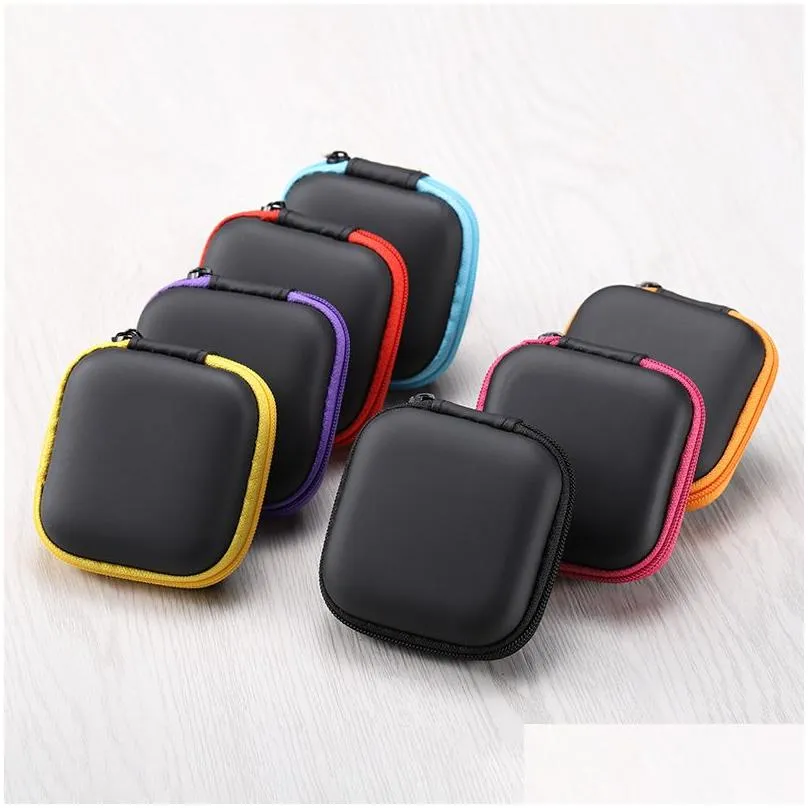 headphone case pu leather earbuds pouch mini zipper earphone box protective usb cable organizer fidget spinner stor 1149 v2