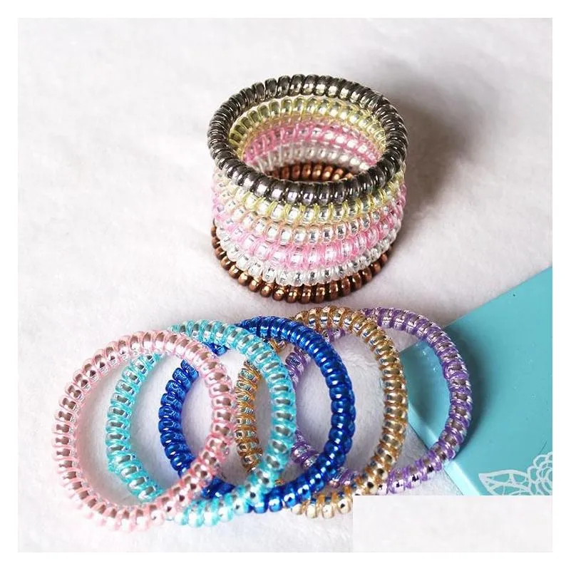 5 cm metal punk telephone wire coil gum elastic band girls hair tie rubber pony tail holder bracelet stretchy scrunchies 11 colors