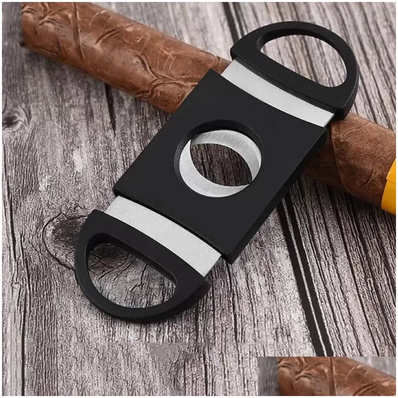 portable cigar cutter plastic blade pocket cutters round tip knife scissors manual stainless steel cigars tools 9x3.9cm fy5319