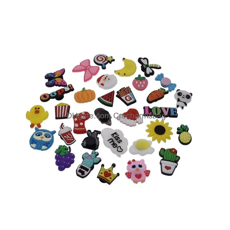 100pcs lovely cute cartoon PVC Shoe Charms Shoe Buckles Action Figure Fit Bracelets Croc JIBZ Shoe accessories kids girls boys