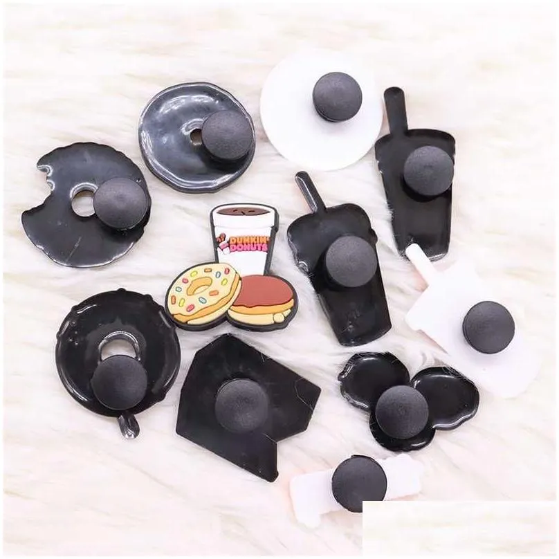 wholesale 50pcs coffee drinks donuts shoes accessories garden shoe buckle decorations fit adult clog jibz charm