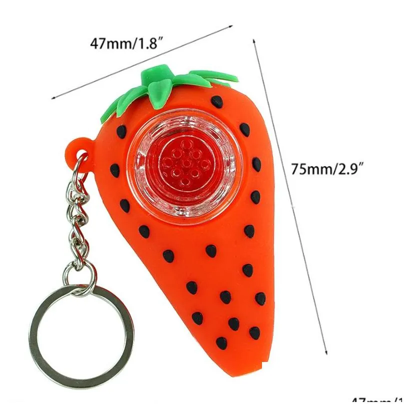  est mini smoking pipes silicone oil burner pipes strawberry style with key chain 3inch small portable hand glass bongs tabocco accessories dab