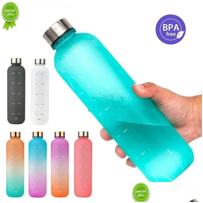  1 liters water bottle motivational drinking bottle sports water bottles with time marker stickers portable reusable plastic cups