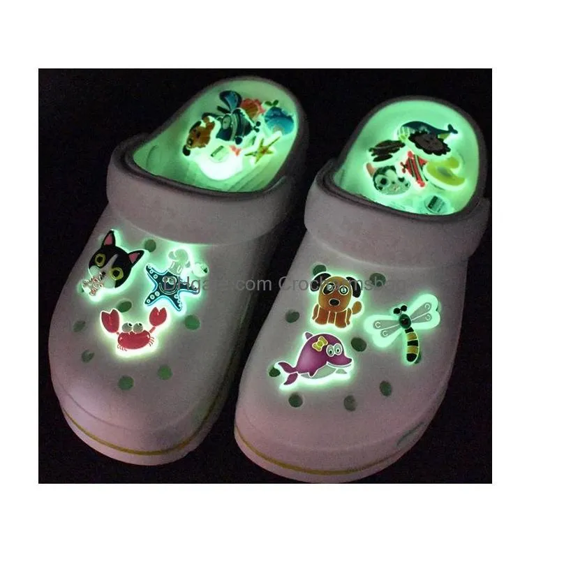 hot night vision light pvc cartoon shoe charms ornaments buckles fit for shoes bracelets shoes charm decoration shoe accessories