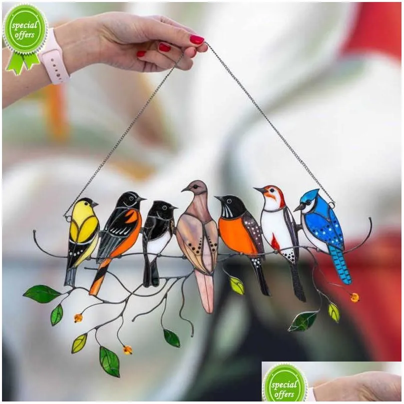  mini pendant stained bird glass window hangings acrylic wall hanging colored birds decor room accessories scandinavian decor mot