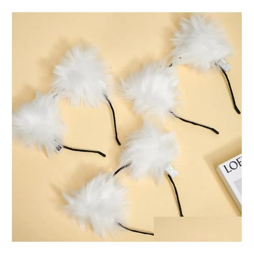 flash cat fox long fur ears headband party hat cosplay costume glowing hairband led plush hair hoop headdress for women girl white