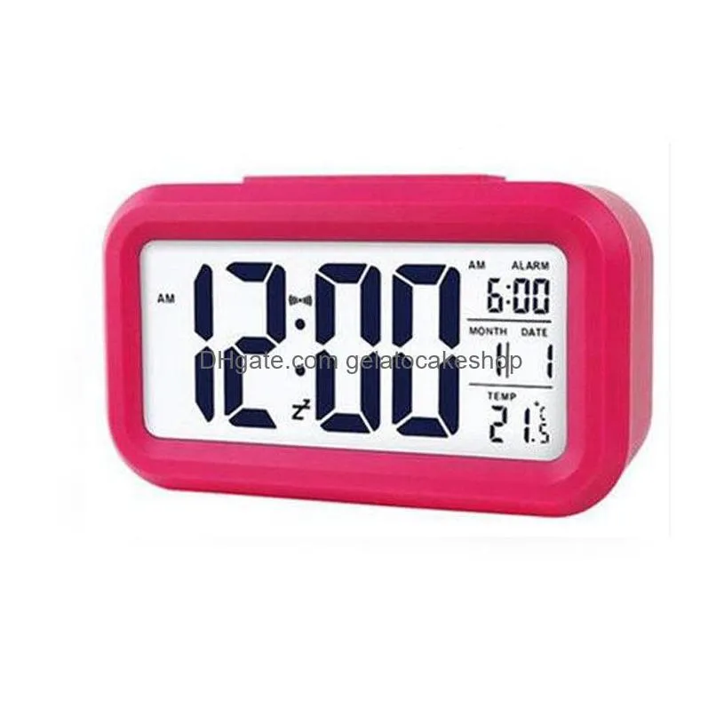 plastic mute alarm clock lcd smart clock temperature cute p osensitive bedside digital alarm clock snooze nightlight calendar