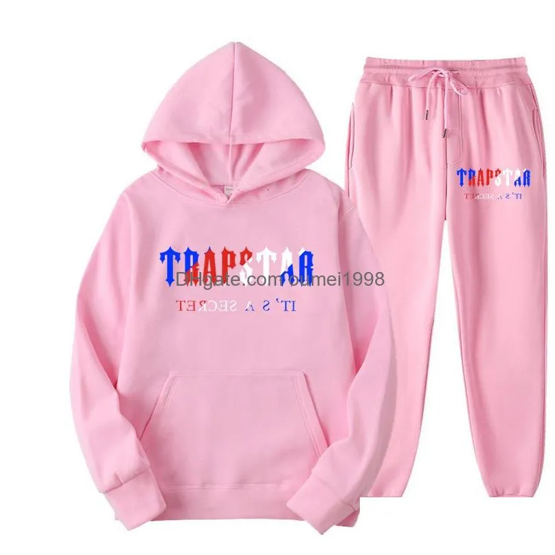 Tracksuit TRAPSTAR Brand Printed Sportswear Men 16 colors Warm Two Pieces Set Loose Hoodie Sweatshirt Pants jogging 220615