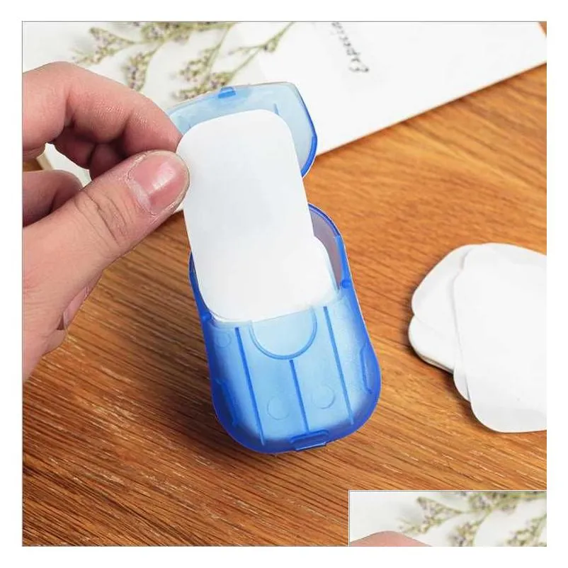 20/box travel portable anti dust disposable boxed soap paper make foaming scented bath washing hands mini paper soap drop ship epack