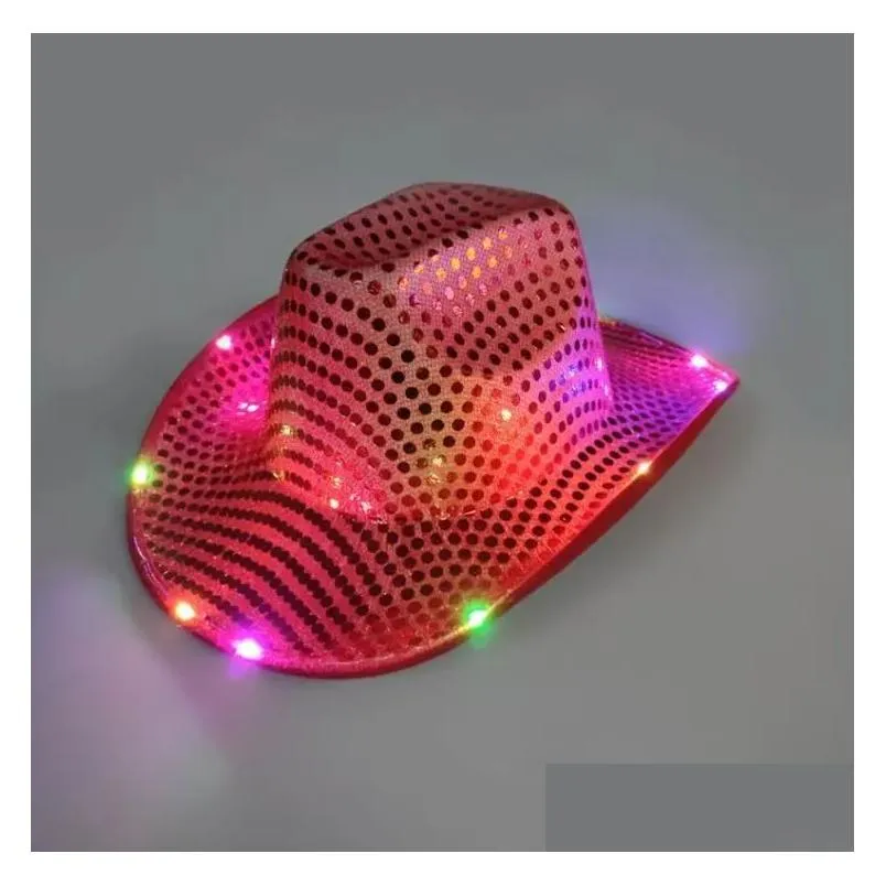 cowgirl led hat flashing light up sequin  hats luminous caps halloween costume 1207