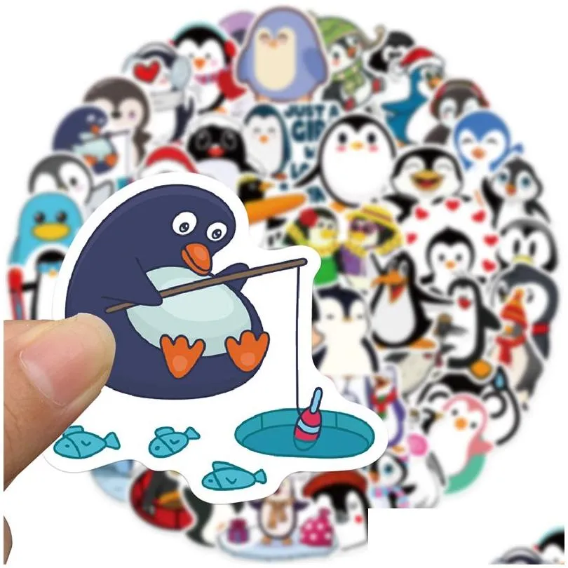 50pcs penguins stickers cartoon cute pygoscelis papua graffiti kids toy skateboard car motorcycle bicycle sticker decals wholesale