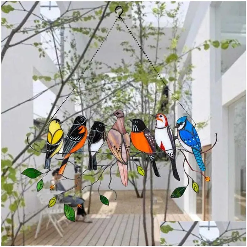  mini pendant stained bird glass window hangings acrylic wall hanging colored birds decor room accessories scandinavian decor mot