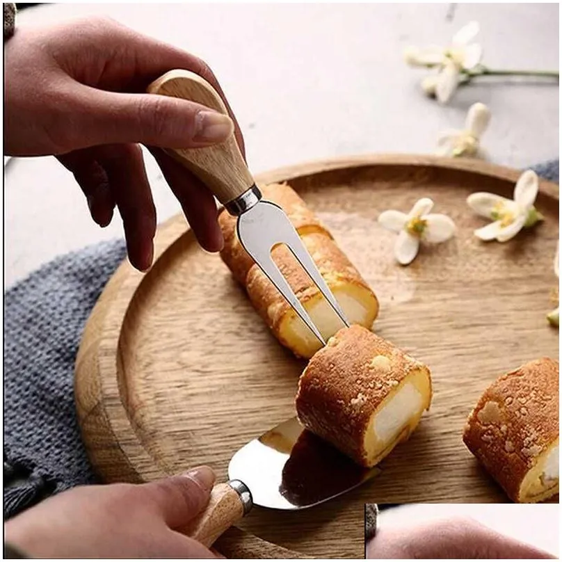  4 piece cheese knives set with wooden handle stainless cheese knife set for cheese spread cheese slicer and butter cutter