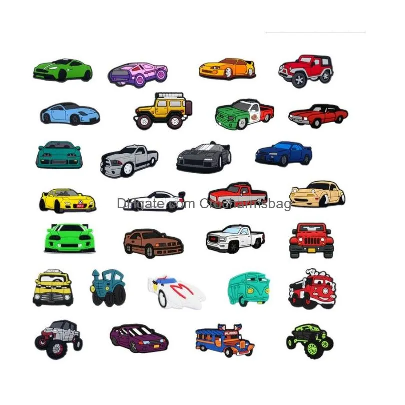 Toy Car PVC Shoe Charms Shoes Accessories clog Jibz Fit Wristband Croc buttons Decorations girls Boys Gift