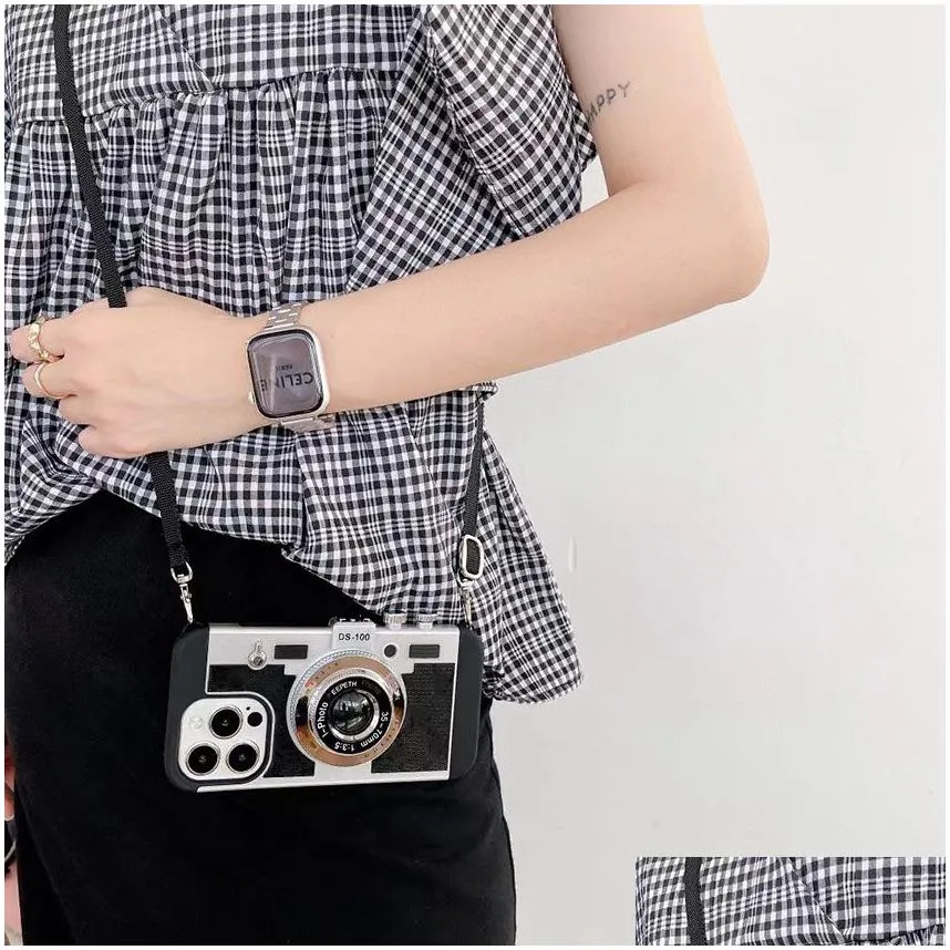 retro camera 3d cross-body vintage phone cases for iphone 14 13 12 pro max 11 x xs xr 7 8 plus se with strap crossbody rope
