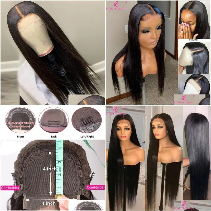 lace wigs long human hair wig 30 32 34 36 inch bone straight closure 4x4 brazilian for women