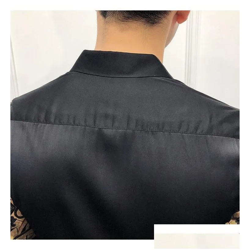 mens dress shirts 2021 band autumn gold social club shirt luxury baroque camisa slim fit black designer