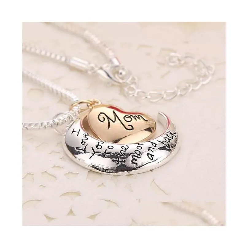 high quality heart jewelry i love you to the moon and back mom pendant necklace mother day gift wholesale fashion jewelry gd463
