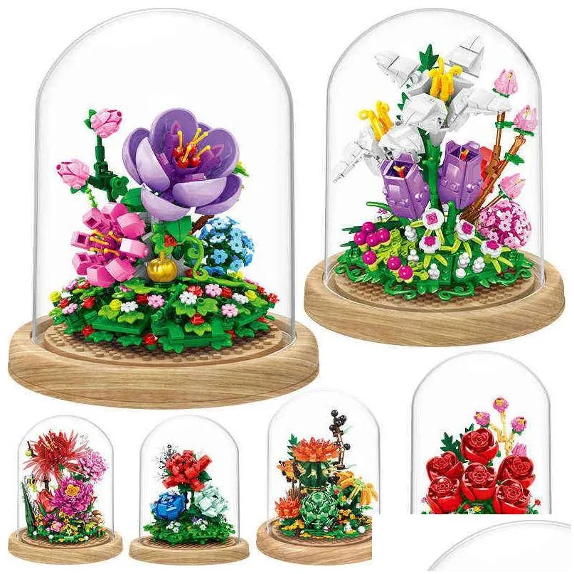 city mini immortal flower ornament model building blocks friends rose home decoration diy bricks toys for girls children gift aa220303