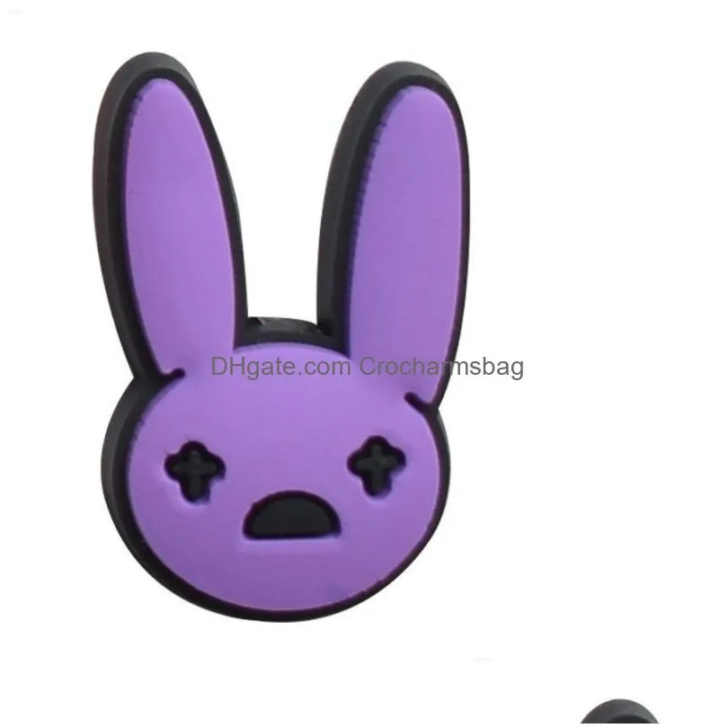 Rabbit pvc shoe charms buckles fashion charmaccessories soft rubber jibitz for croc shoes cartoon baby girls boys button toy