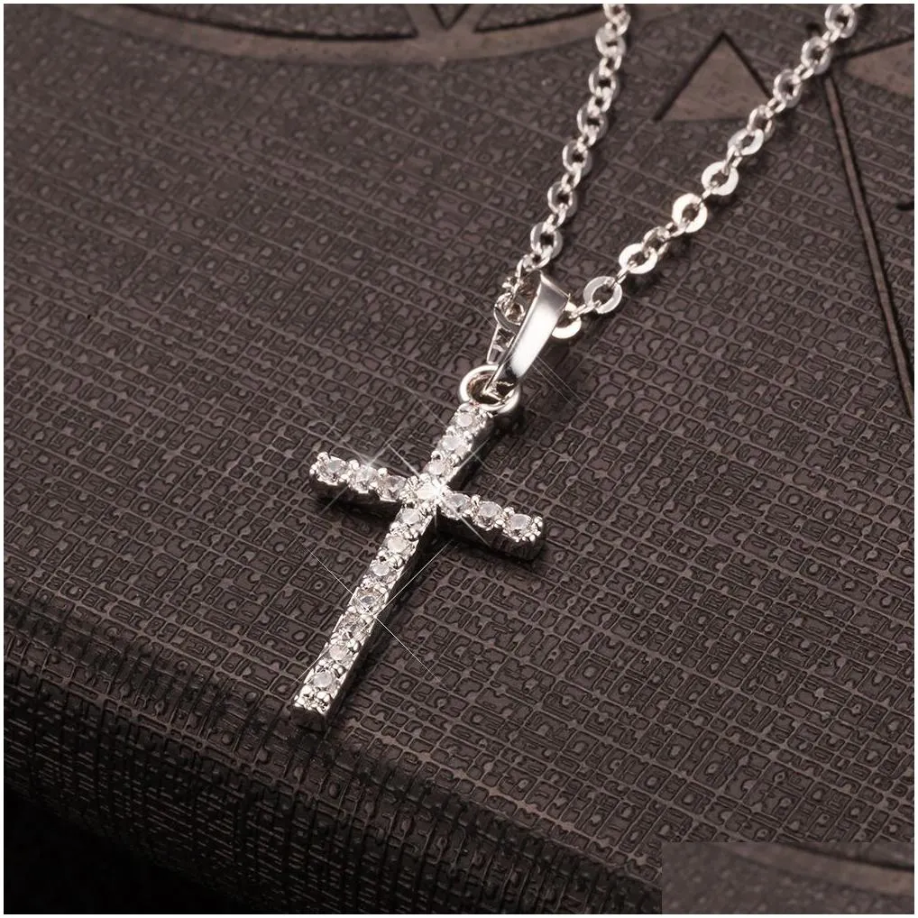 fashion cross pendants gold black color crystal jesus cross pendant necklace jewelry for men/women wholesale