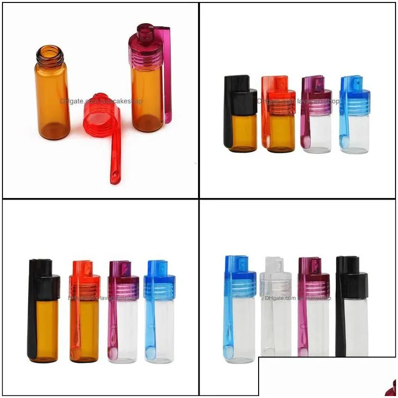 wholesale packaging bottles colorf 36mm 51mm travel size acrylic plastic bottle snuff snorter dispenser glass pill case vial container box with spoon drop delivery