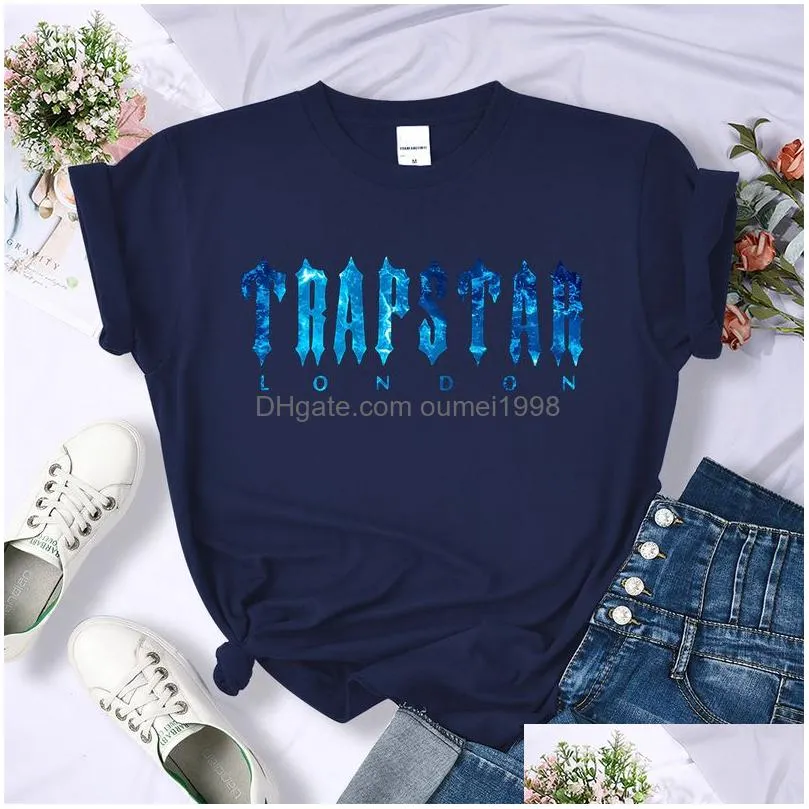trapstar undersea blue printed t shirts women summer breathable casual short sleeve street hip hop tee clothing soft tops 220629