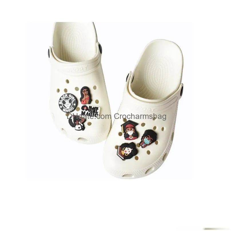 Black cute cartoon PVC Shoes Charm Shoes Buckles Action Figure Fit Bracelets Croc JIBZ Shoe accessories Wristband girls kids Gift