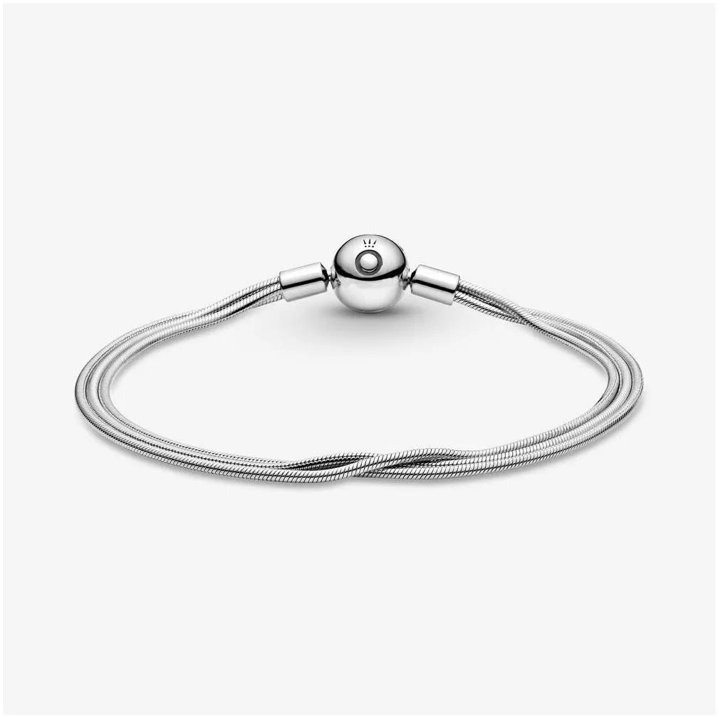 high polish 100% 925 sterling silver moments multi snake chain bracelet fit authentic european dangle charm for women fashion wedding