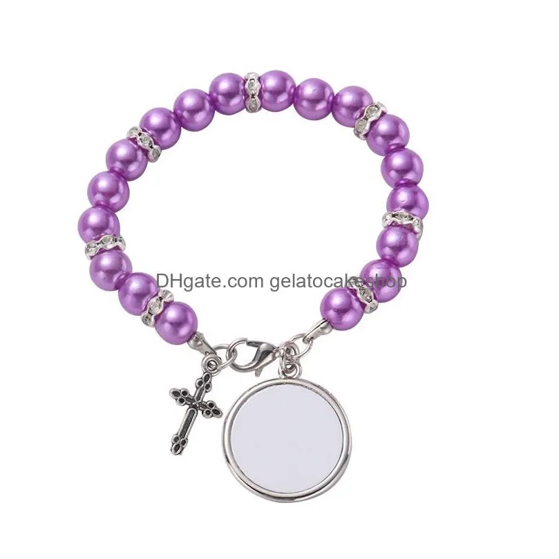 4 colors sublimation bracelet heat transfer blank pendant rosary bead cross jesus metal pendants