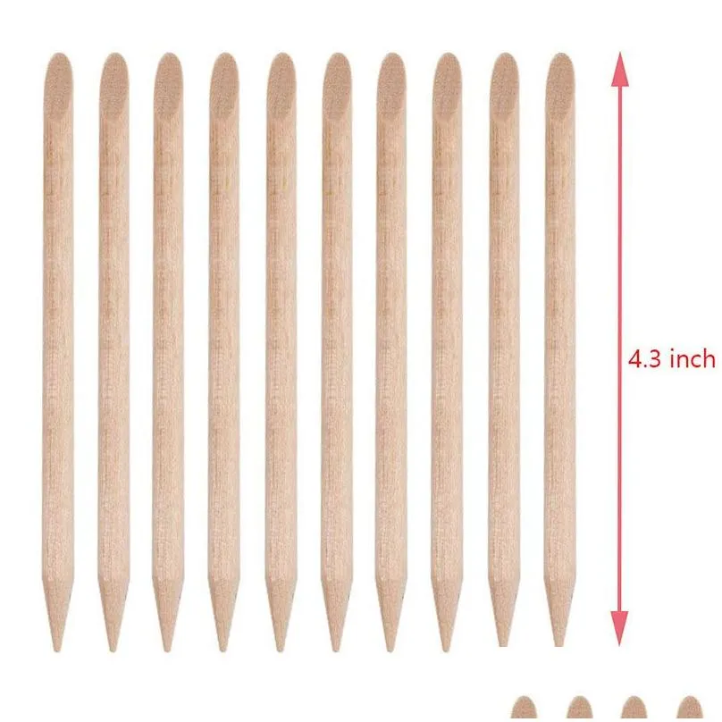 factory 100pcs orange wood nail sticks double sided multi functional cuticle pusher remover manicure pedicure tools mini skater4608240