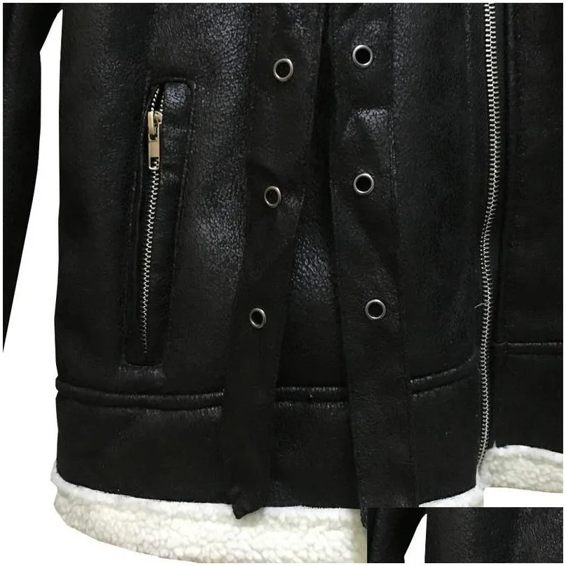 mens fur faux lugentolo menfaux leather jacket winter fashion plus velvet coat stand-up collar and long sleeves slim casual jackets