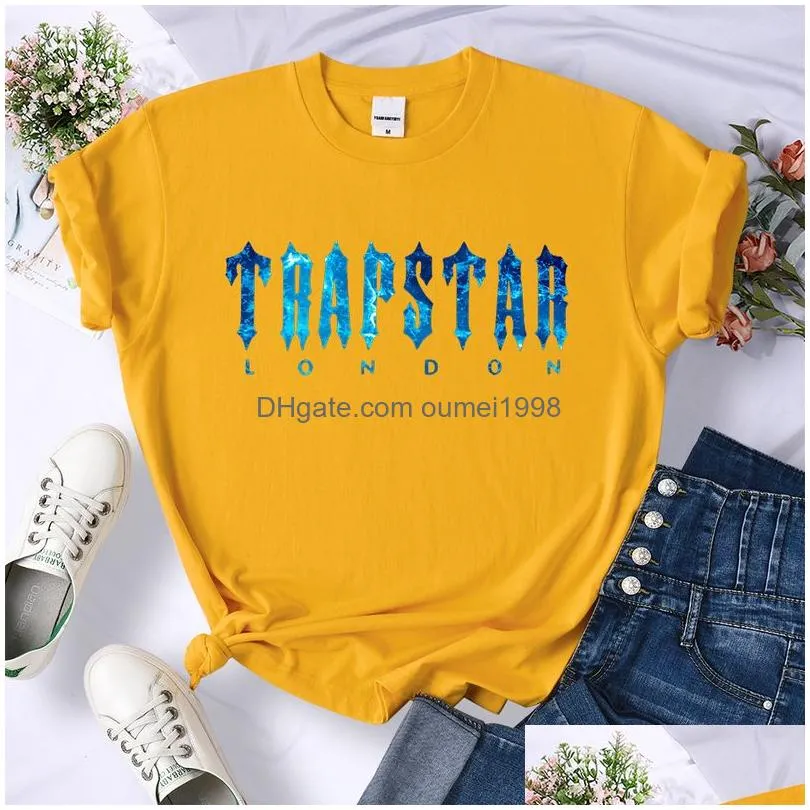 trapstar undersea blue printed t shirts women summer breathable casual short sleeve street hip hop tee clothing soft tops 220629