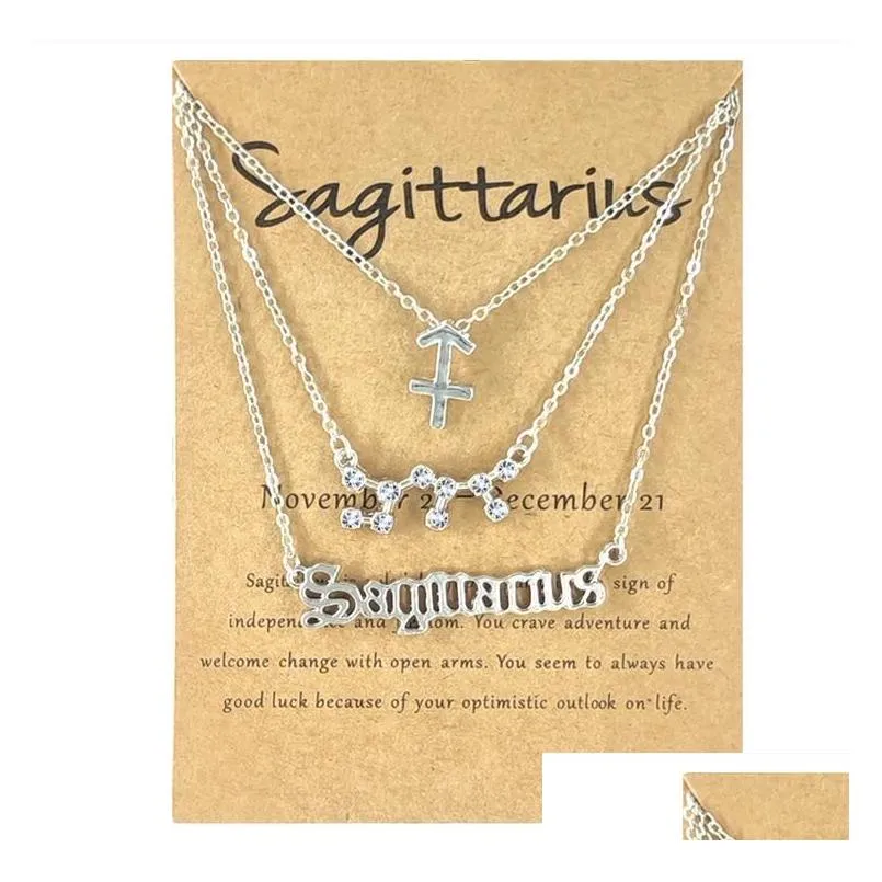 3pcs 12 constellation pendant necklace astrology horoscope old english zodiac sign necklaces jewellry with message card for women girls