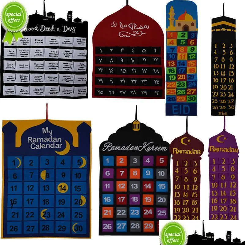  2023 eid mubarak diy felt ramadan calendar with pocket for kids gifts countdown calendar muslim balram party decor supplies