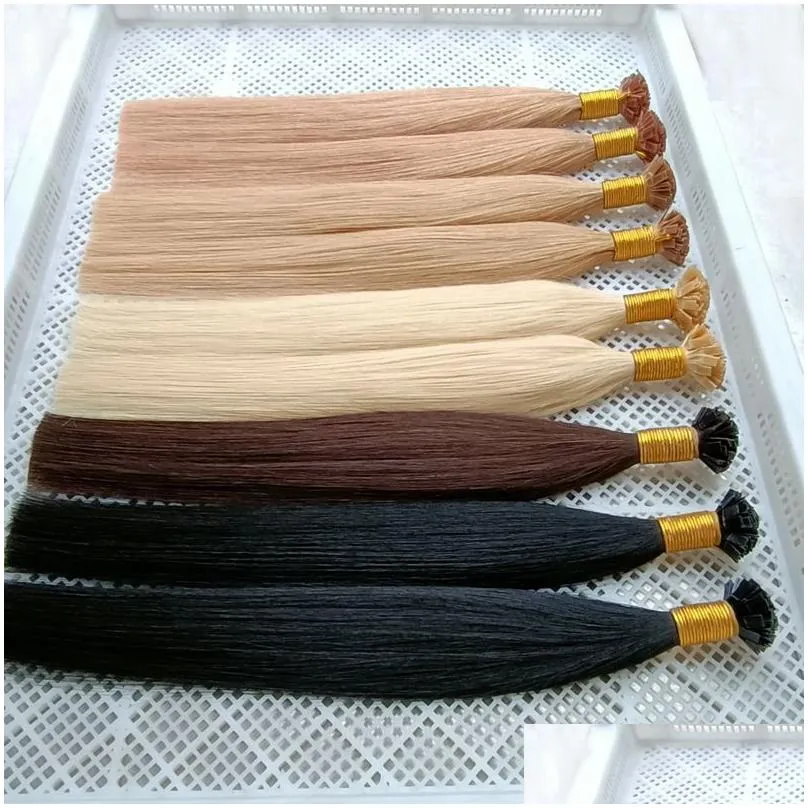 fusion italian keratin flat tip pre-bonded hair extension remy real human hair 14-26 inch silky straight dark brown black blonde brazilian indian peruvian