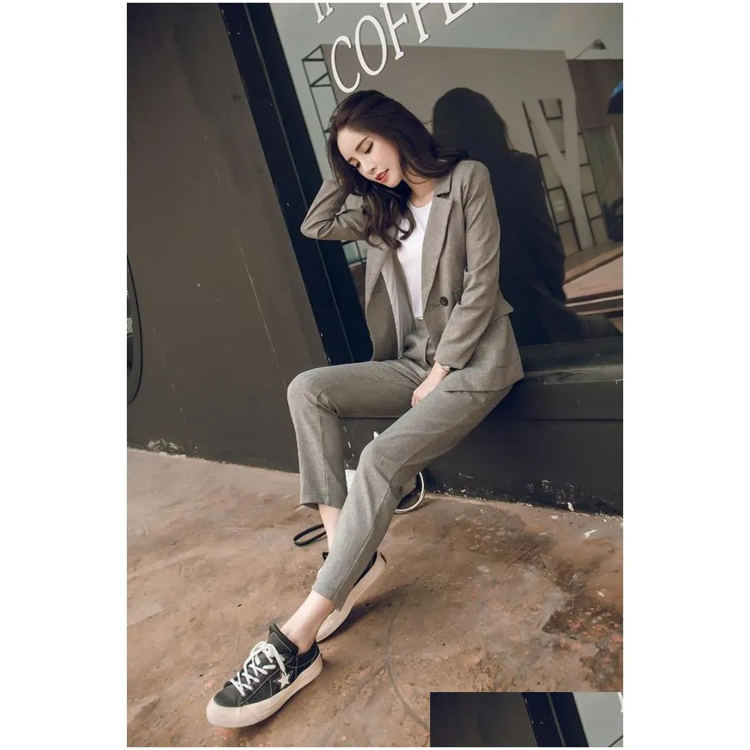 women 2 two piece sets short gray solid blazer add high waist pant office lady notched jacket suits korean outfits femme