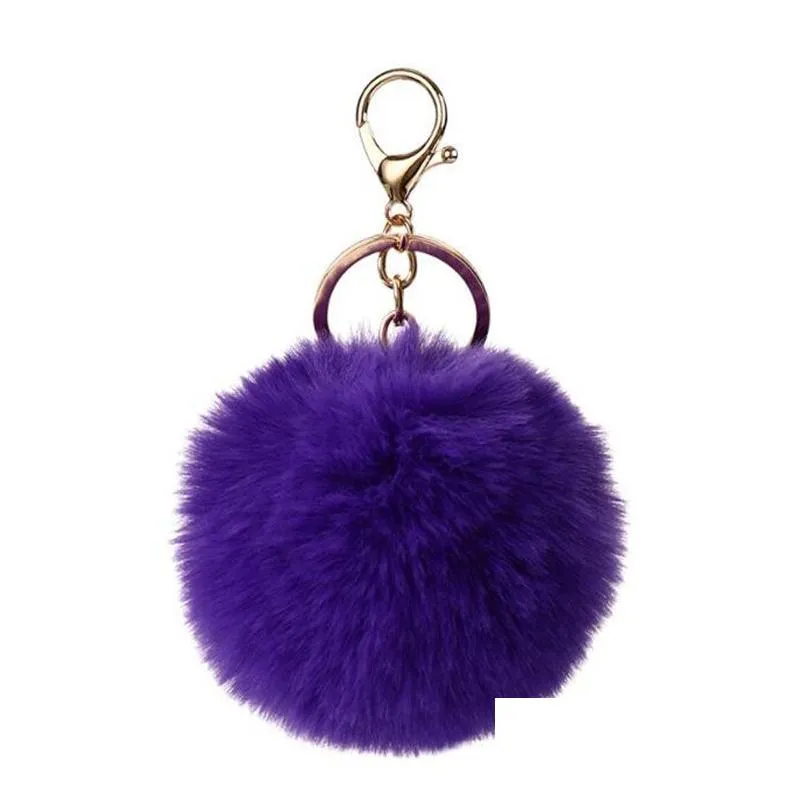 16 colors 8cm fluffy faux rabbit fur ball keychains women girls car school bag key ring cute pompom key chain jewelry accessories