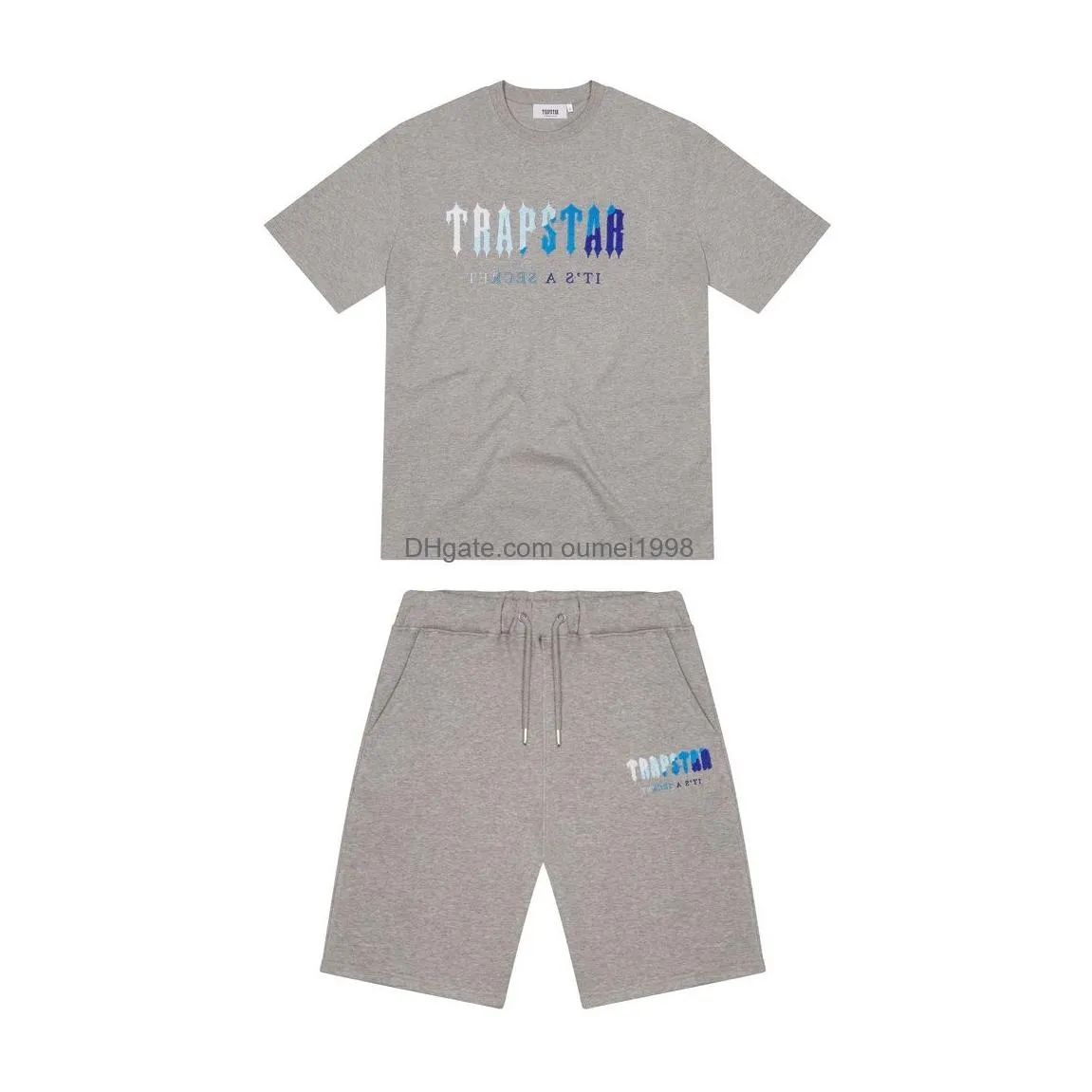 summer mens trapstar grey revolution t shirt short sleeve tracksuit set london street fashion cotton high quality s-3xl