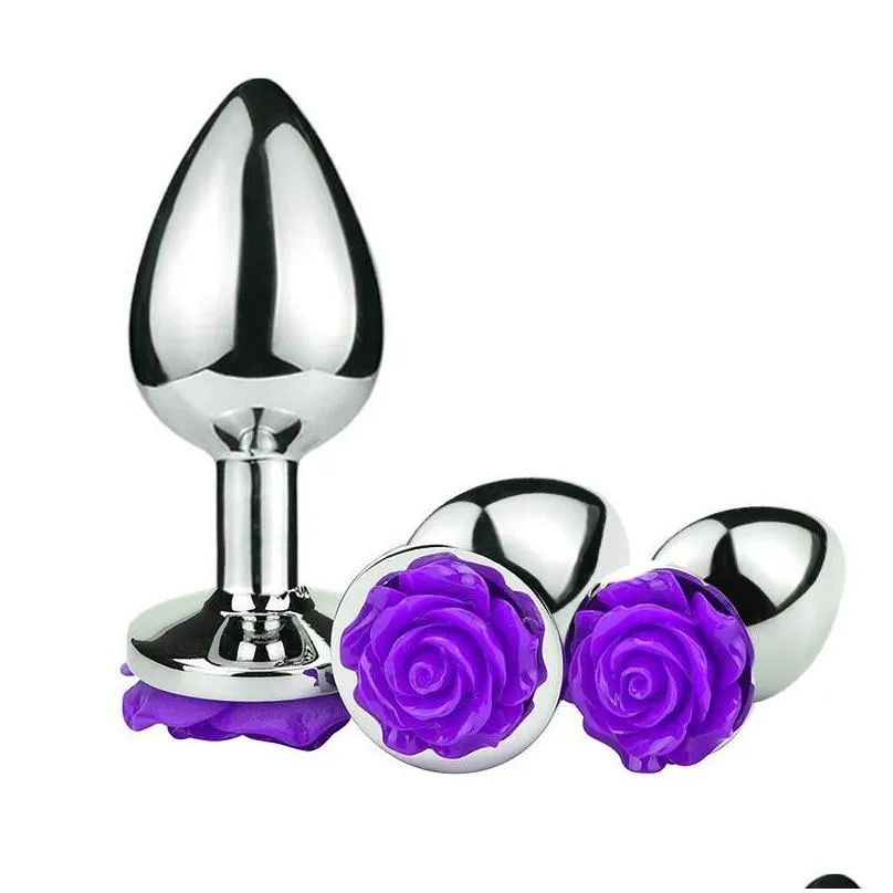 stainless steel anal plugs toys for women men rose shape jewelled butt plug