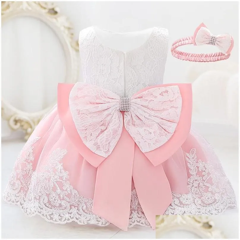girls dresses infant white pink first 1st birthday dress for baby girl costume big bow princess baptism girls party childgirls