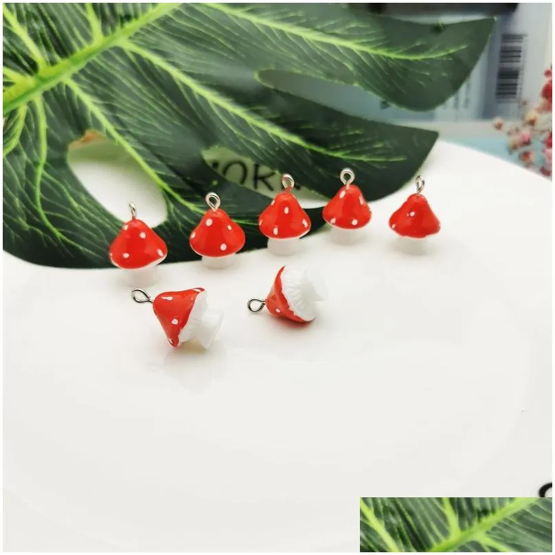 10pcs/lot 3d small red mushroom resin charms pendants vegetable dangle for diy earrings keychain jewelry making accessories gift