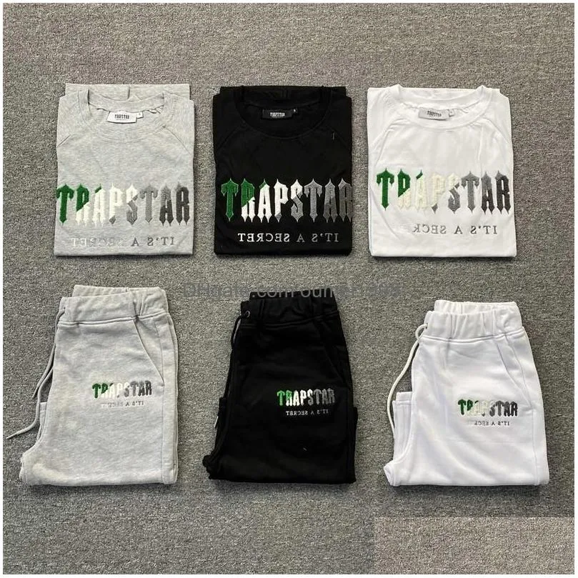 mens t shirts spring summer trapstar tshirt men women green white towel embroidery short sleeve t shirt set versatile comfort cotton