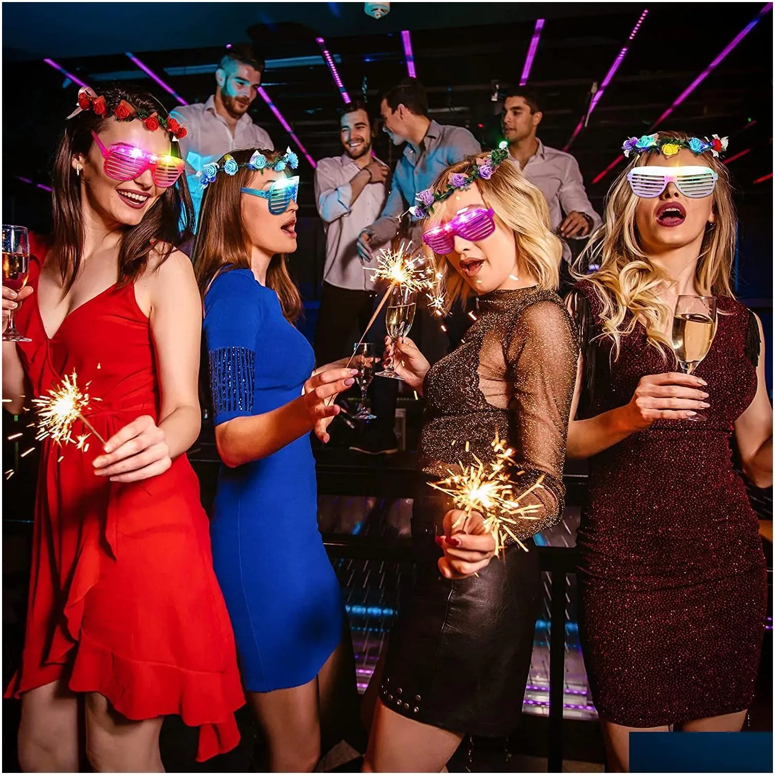 led light up party glasses flower crown decoration glow in the dark flashing headband eyewear for wedding birthday festival neon party