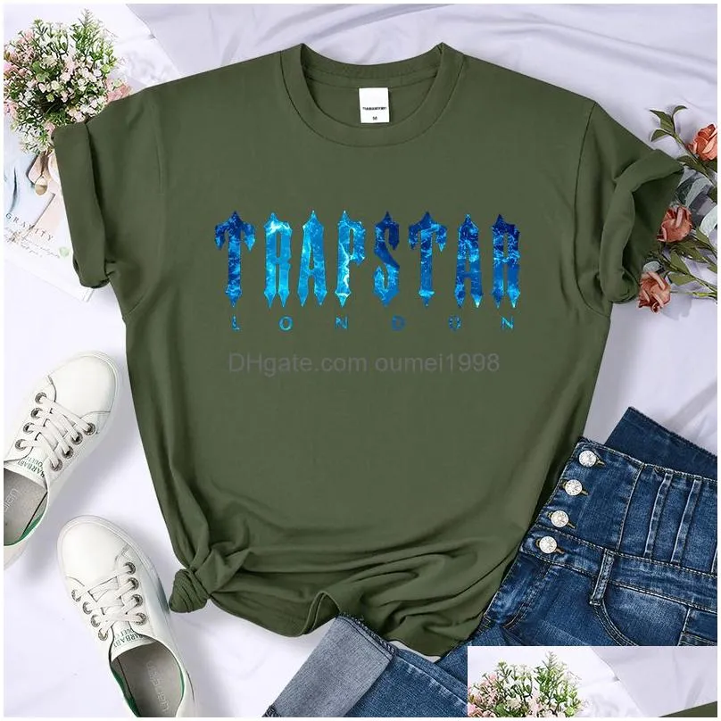 trapstar undersea blue printed t shirts women summer breathable casual short sleeve street hip hop tee clothing soft tops 220629