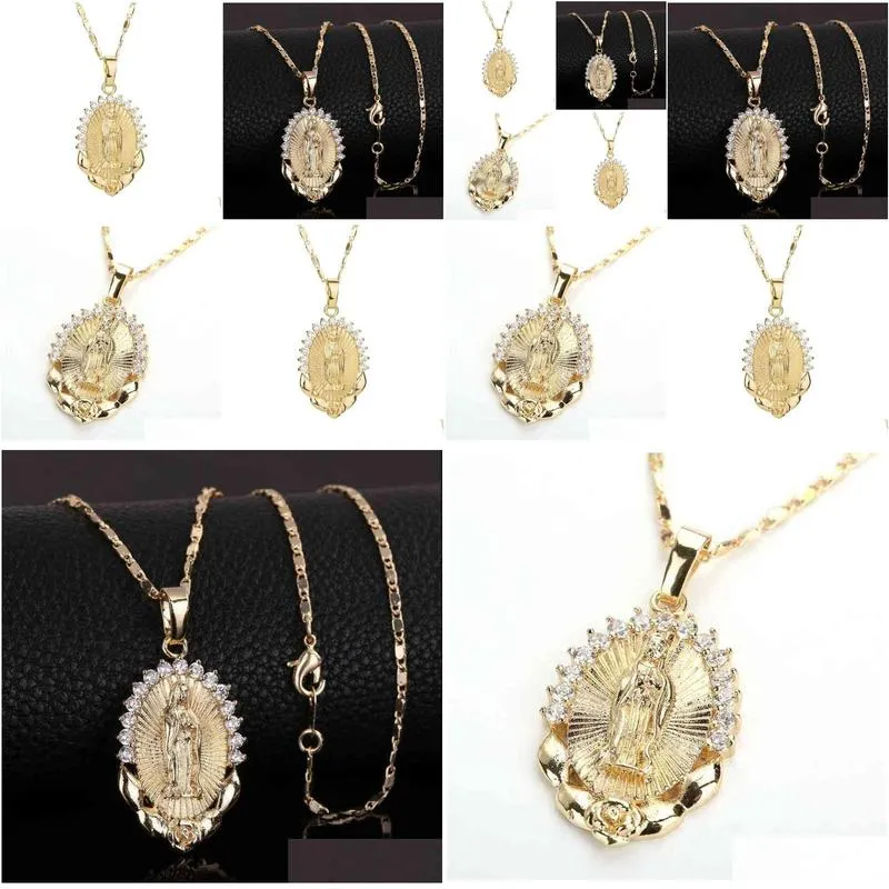 holy virgin mary pendant necklace religion dainty golden christian cubic zircon necklace women collier femme christian jewelry g1206